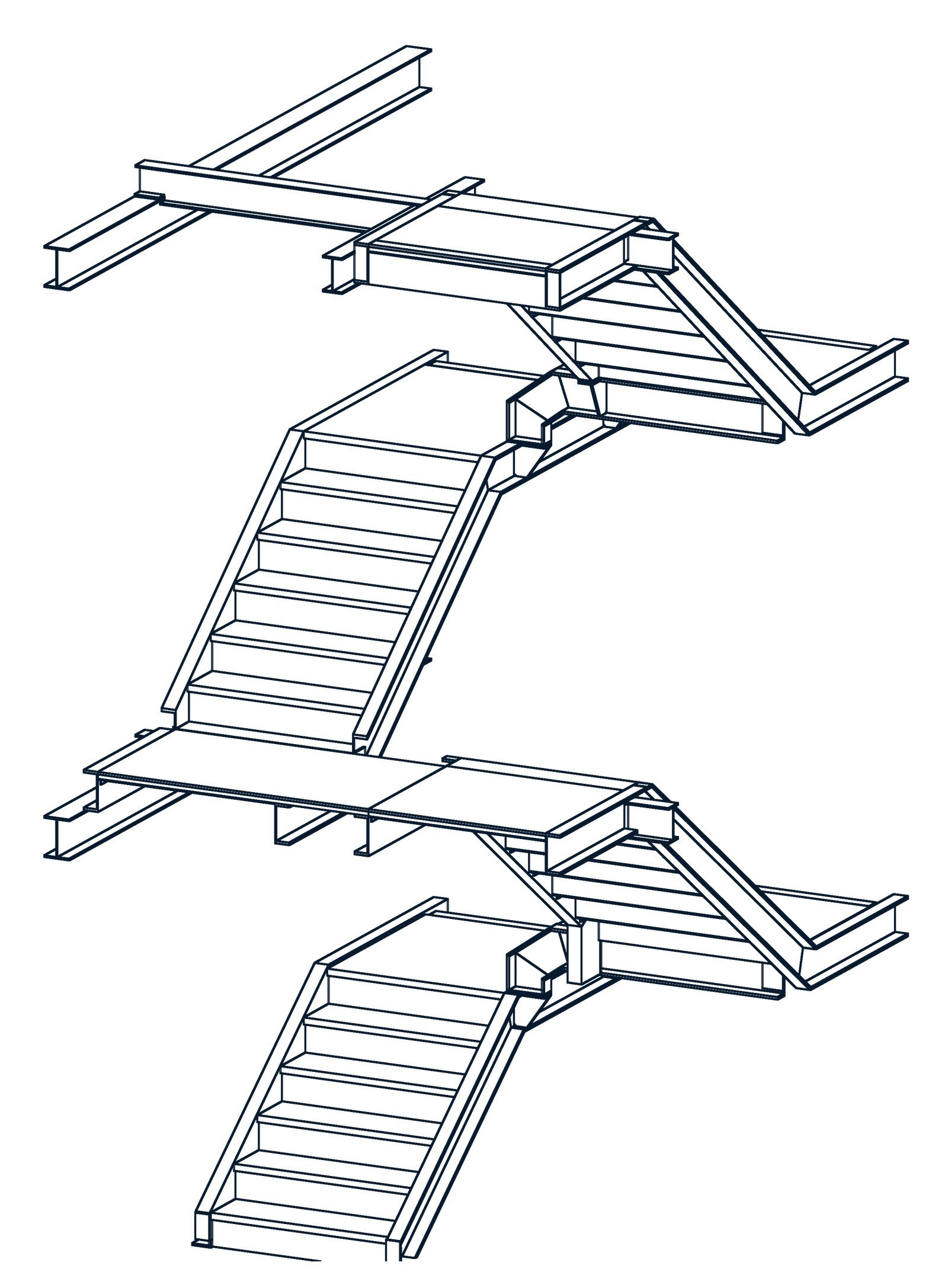 Second 3D view of the Darley Mill main staircase showing the treads and stringers
